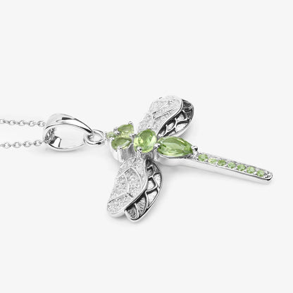 1.98 Ct Green Peridot Prong Sterling Silver Dragonfly Pendant Cable Chain Necklace