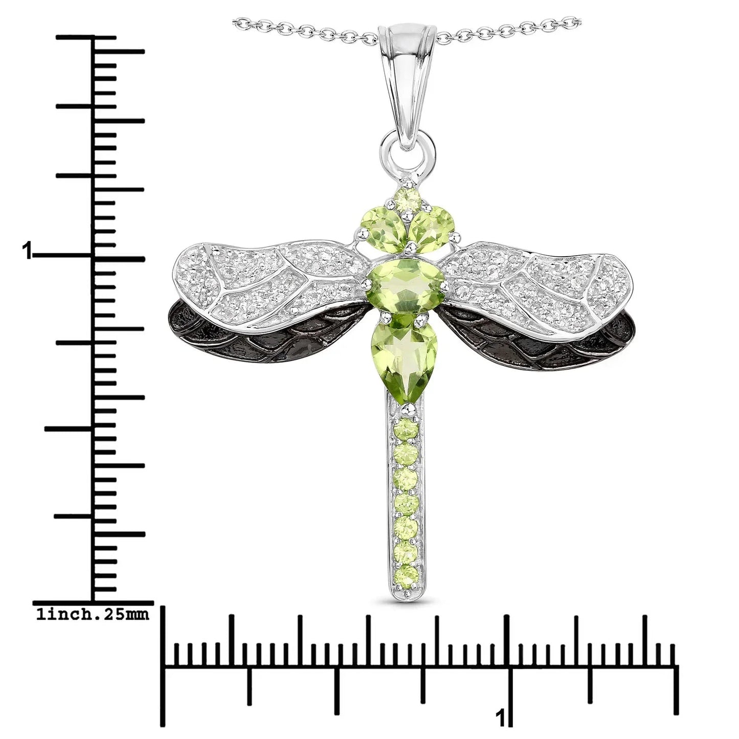 1.98 Ct Green Peridot Prong Sterling Silver Dragonfly Pendant Cable Chain Necklace