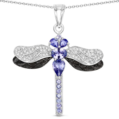 1.99 Ct Violet Tanzanite Prong Silver Dragonfly Pendant Cable Chain Necklace