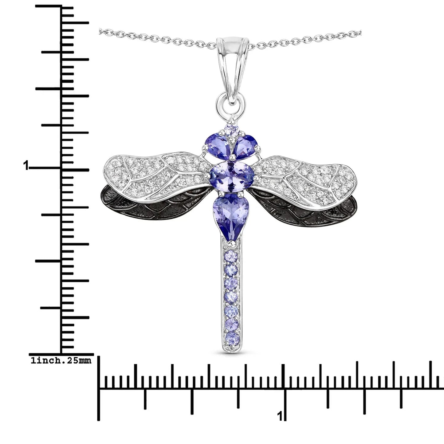 1.99 Ct Violet Tanzanite Prong Silver Dragonfly Pendant Cable Chain Necklace