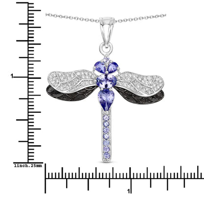1.99 Ct Violet Tanzanite Prong Silver Dragonfly Pendant Cable Chain Necklace