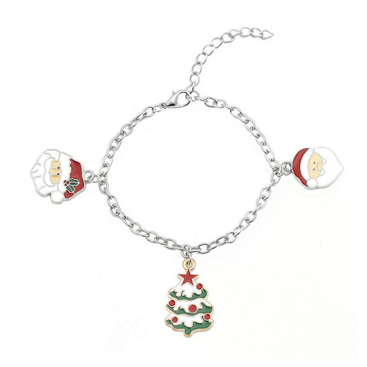 Two-tone Christmas Tree & Santa Charm Bracelet