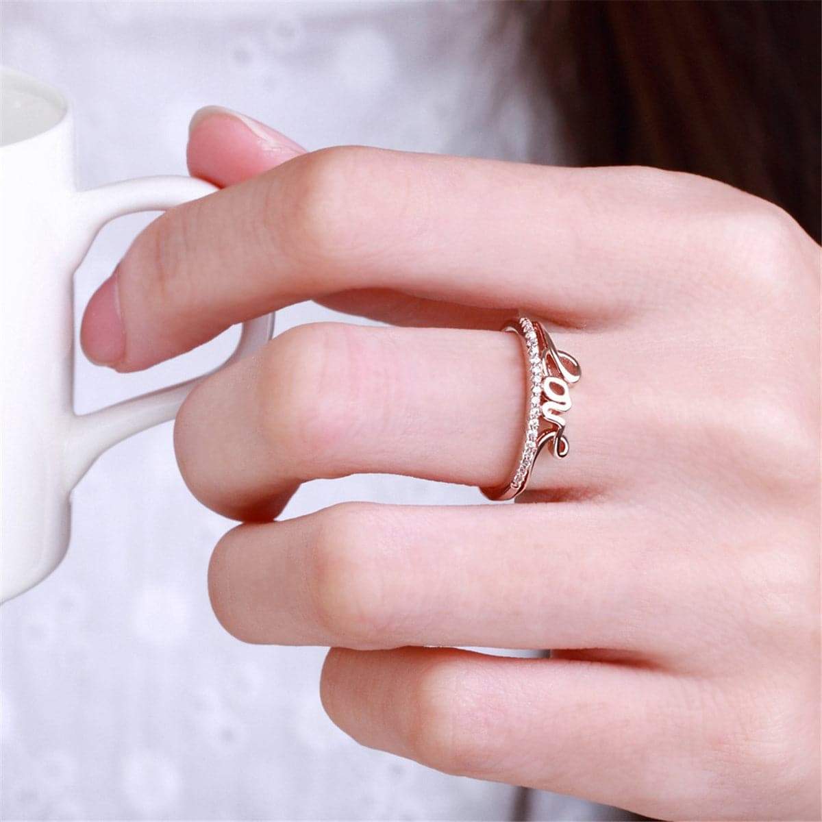 Cubic Zirconia & Rose Goldtone 'Love' Ring