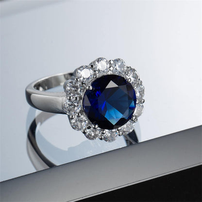 Navy Crystal & Cubic Zirconia Round-Cut Halo Ring-1