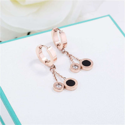 Cubic Zirconia & Rose Goldtone Double Ring Drop Earrings