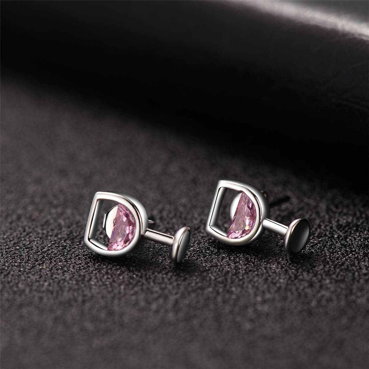 Pink Crystal & Silvertone Wine Glass Stud Earrings