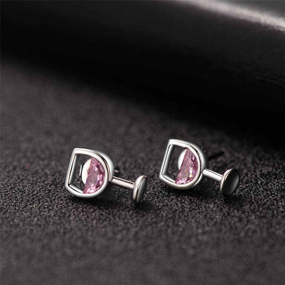 Pink Crystal & Silvertone Wine Glass Stud Earrings