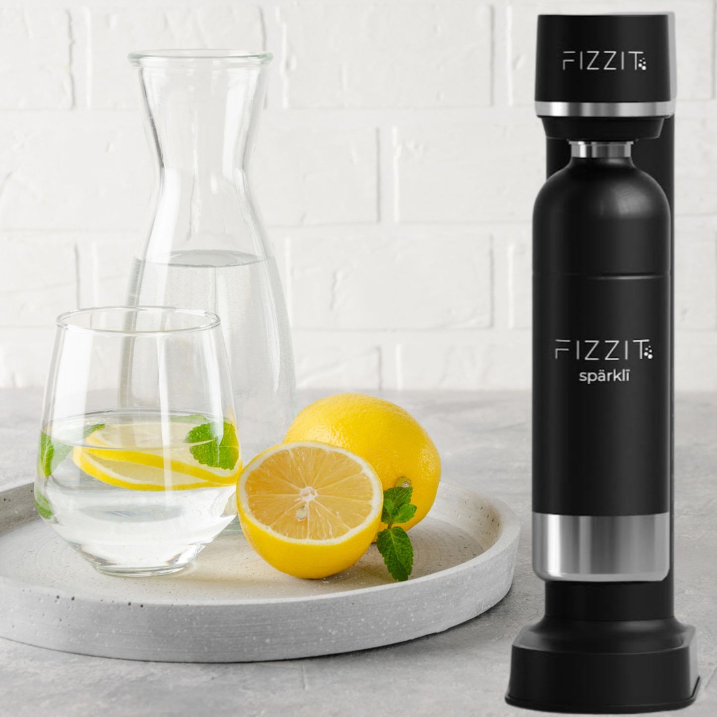 Black Fizzit Spärklï Stainless Steel Sparkling Water Maker with 2 CO2 Cylinders & 1L Reusable Bottle – Soda Streaming Machine Carbonated Water Maker for Home – No Electricity Needed, Dishwasher Safe
