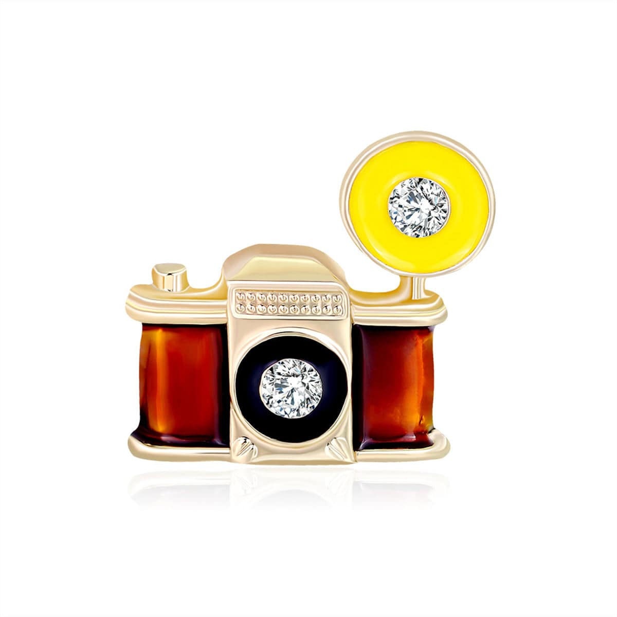 Cubic Zirconia & Goldtone Camera Brooch