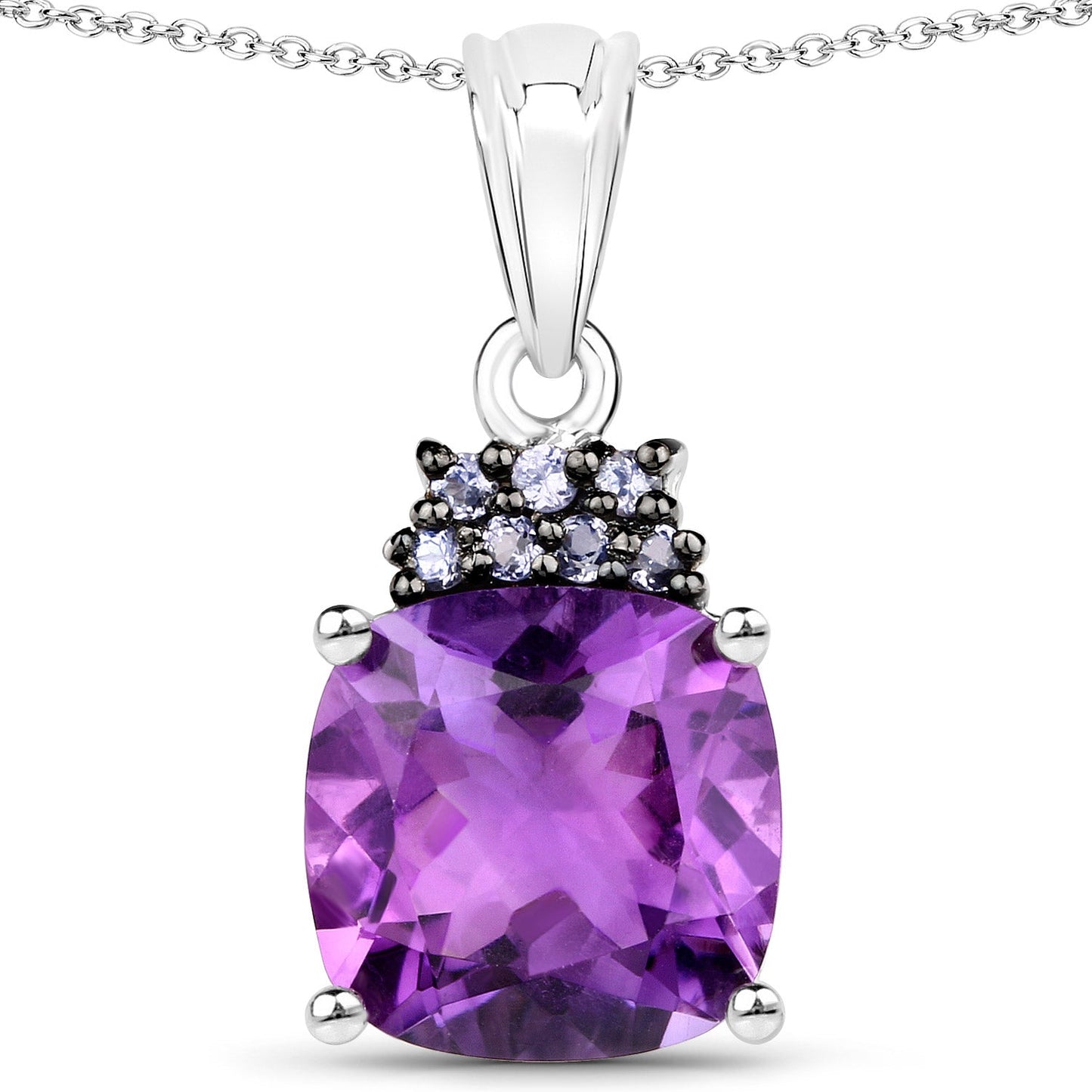 6.10 Ct Cushion Purple Amethyst Prong Silver Pendant Necklace