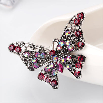 Pink Cubic Zirconia & Silvertone Butterfly Brooch