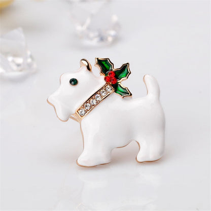 White & Cubic Zirconia Dog Brooch