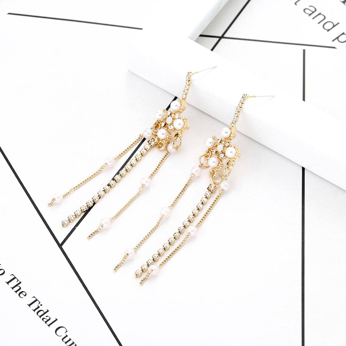 Pearl & Cubic Zirconia Goldtone Beaded Tassel Drop Earrings