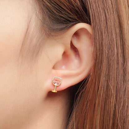 Pink Crystal & Goldtone Wine Glass Stud Earrings