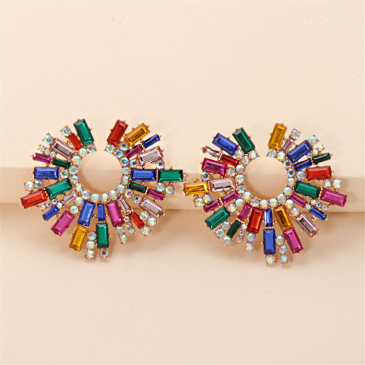 Multicolor Cubic Zirconia & Goldtone Hola Round Stud Earrings
