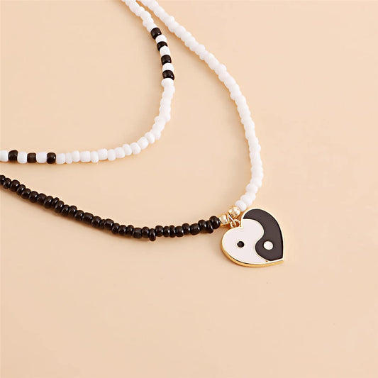 Black & White Howlite Yin Yang Pendant Layered Necklace