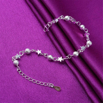 Silvertone Star & Bead Station Anklet