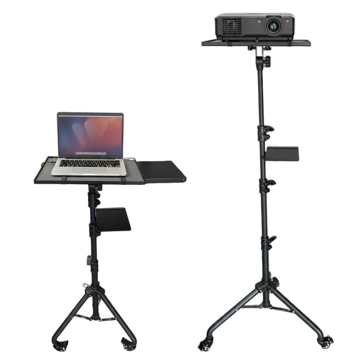 5 Core Projector Stand 29.5 to 71 Inch Adjustable Tripod 2 Shelves Portable Laptop Cart W Phone Holder - Black