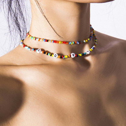 Jewel-tone Howlite & Goldtone 'Love' Beaded Layered Choker Necklace