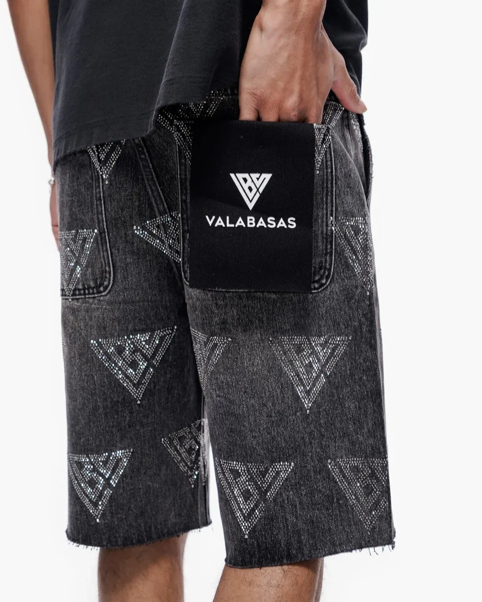 Valabasas Palace Rhinestone Shorts - Grey Wash