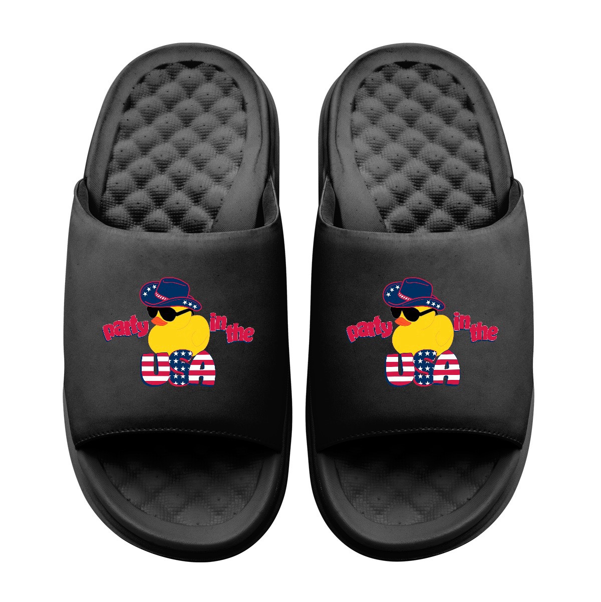 Party in the USA Rubber Duck Motive Slide Sandals