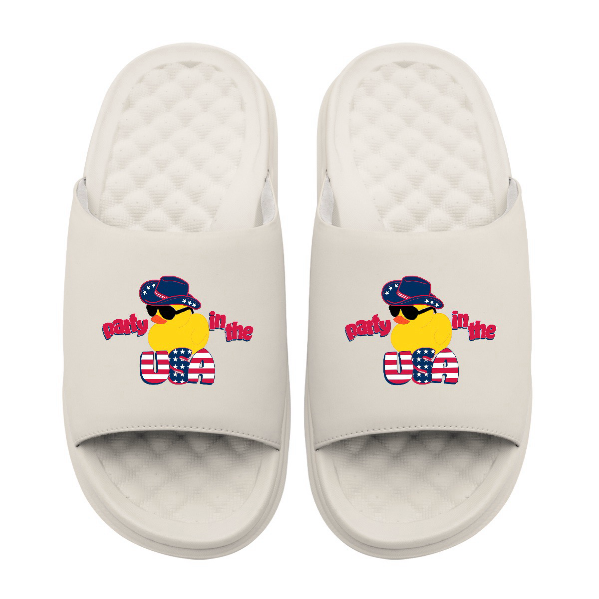 Party in the USA Rubber Duck Motive Slide Sandals