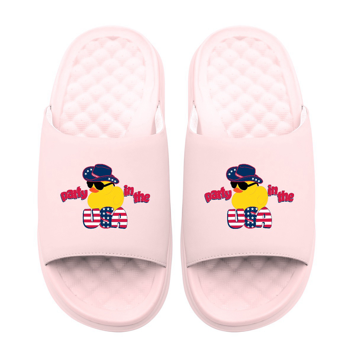 Party in the USA Rubber Duck Motive Slide Sandals