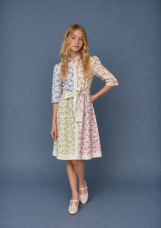 Pastel Colorblock Belted Dress
