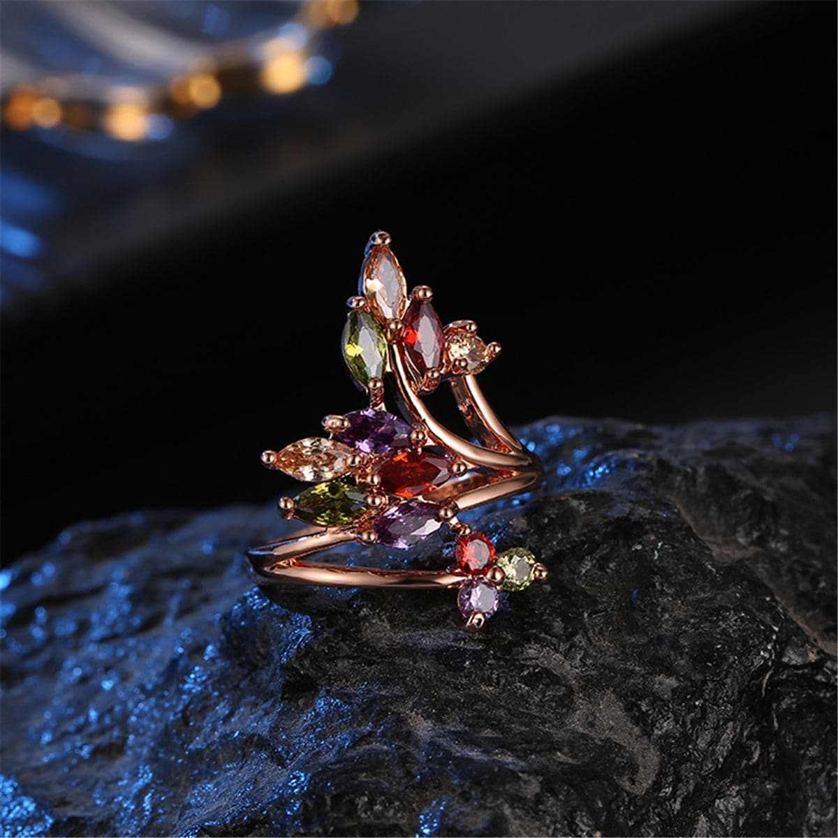 Jewel-Tone Crystal & Rose Goldtone Statement Ring