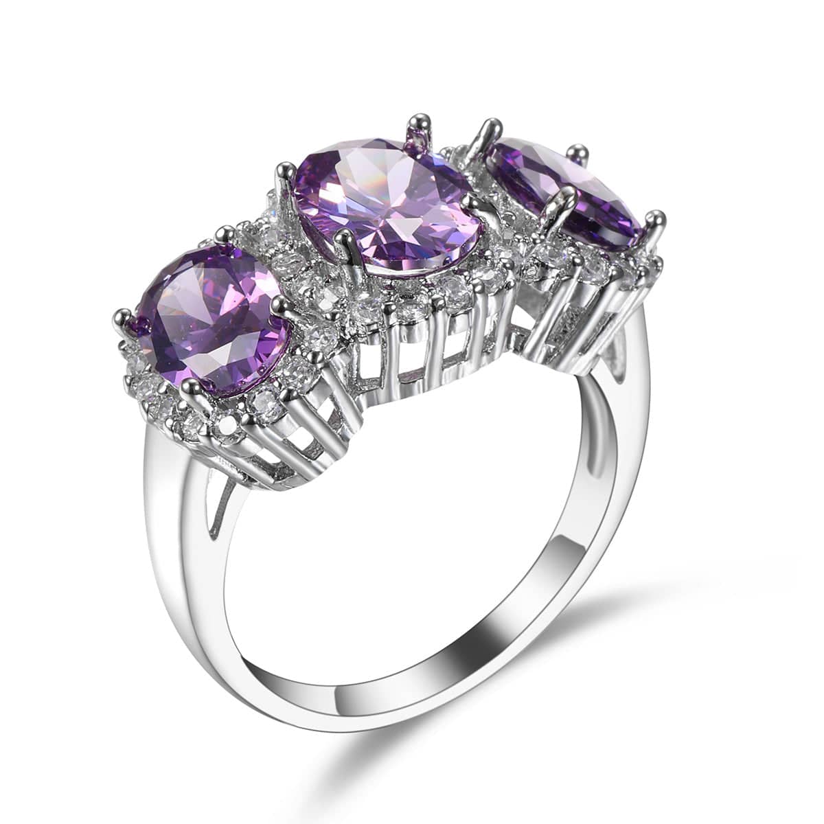 Purple Crystal & Cubic Zirconia Oval-Cut Ring-1