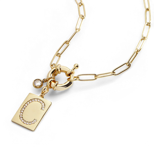 Mint & Lily Pave Initial Pendant Necklace with Paperclip Chain