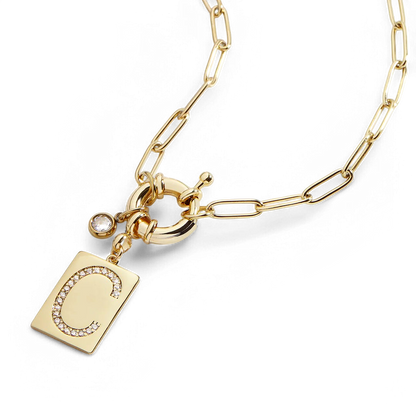 Mint & Lily Pave Initial Pendant Necklace with Paperclip Chain