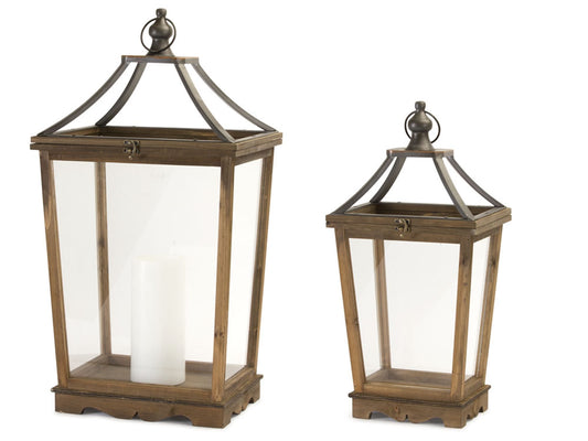 Melrose International Natural Wooden Lantern with Open Top (Set of 2)