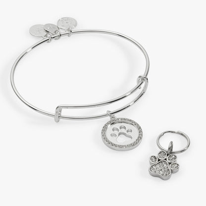 Paw Print Bangle & Pet Collar Charm Set of 2