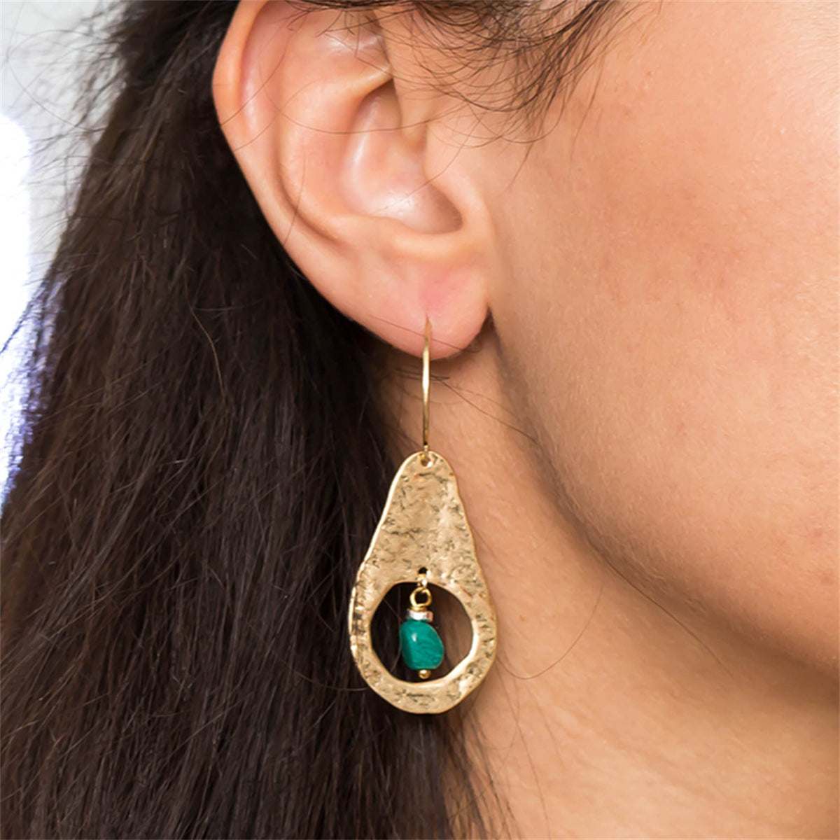 Green Resin & Goldtone Avocado-Shape Drop Earrings