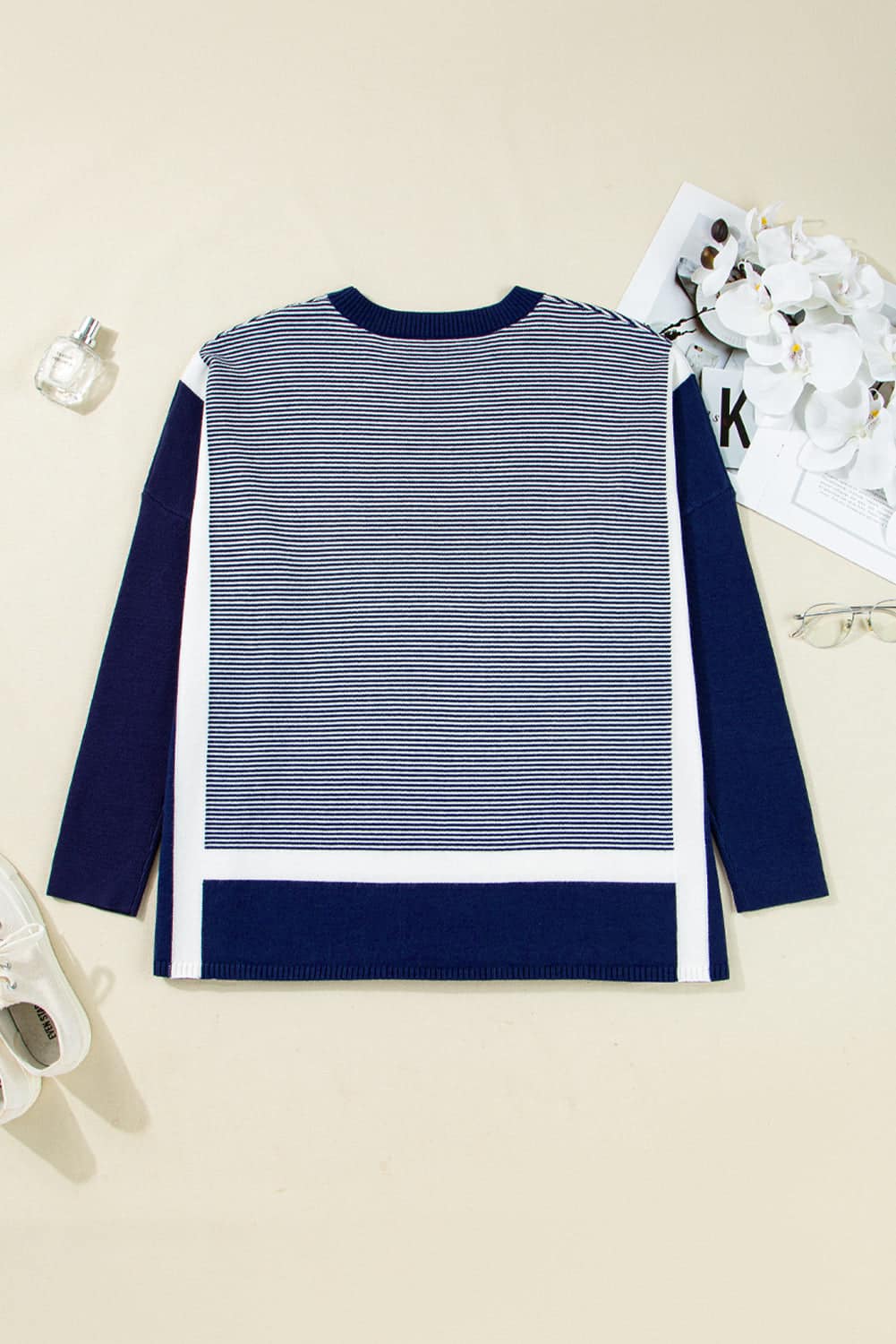 Reese Stripe Dolman Oversize Tunic Sweater - Blue Stripe / M - 8/10