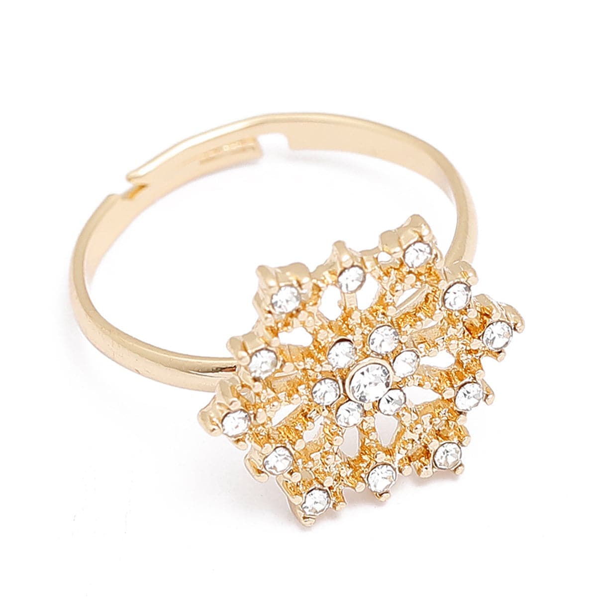 Cubic Zirconia & Goldtone Snowflake Adjustable Ring