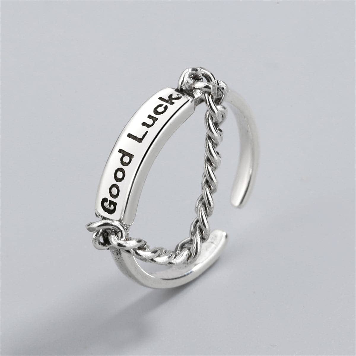 Silvertone 'Good Luck' Chain Open Ring