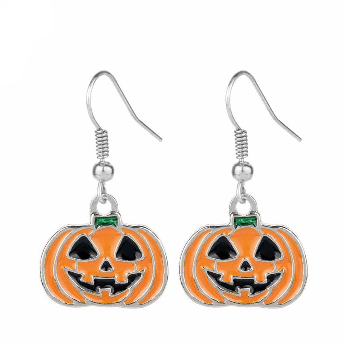Silvertone & Orange Enamel Pumpkin Drop Earrings