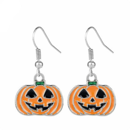 Silvertone & Orange Enamel Pumpkin Drop Earrings