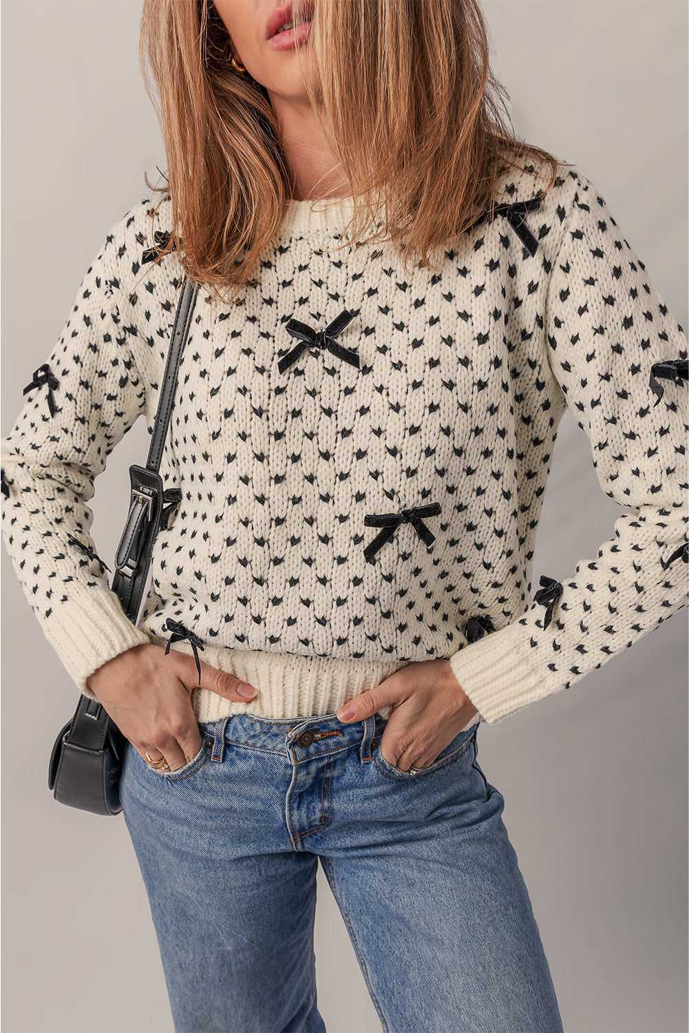Scarlett Contrast Ribbed Edge Sweater - Beige / L - 12/14