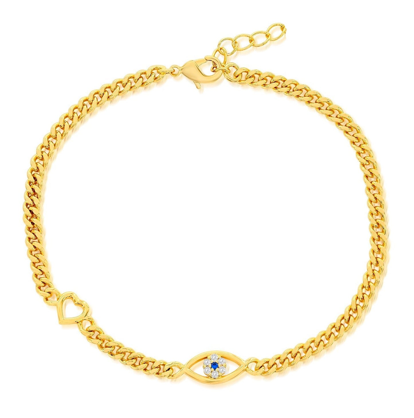 Heart and Created Blue Sapphire Bracelet With Anklet Extension
