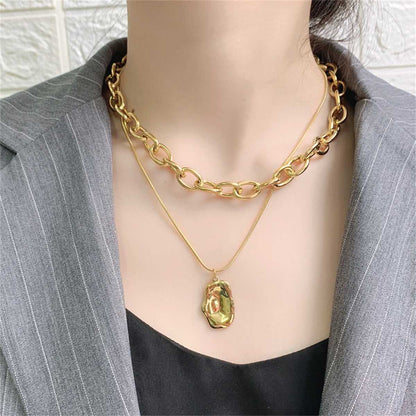 Goldtone Cable Chain Layered Pendant Necklace