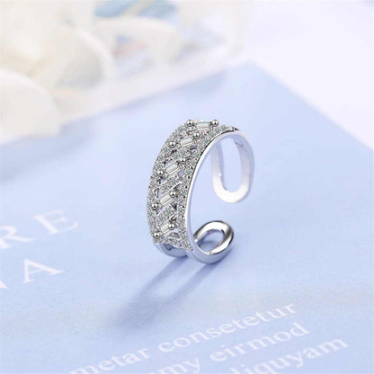 Cubic Zirconia & Silvertone Adjustable Ring