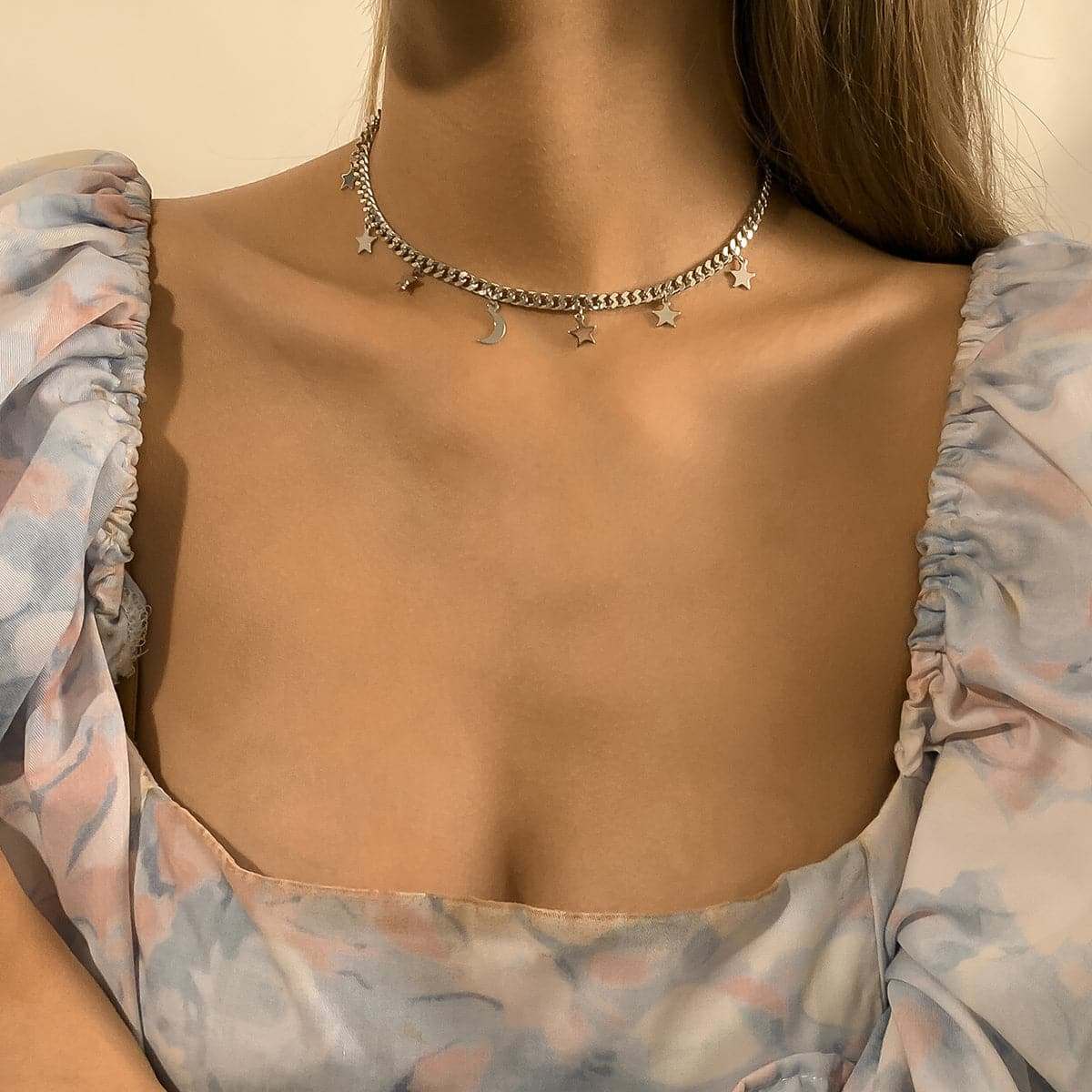 Silvertone Celestial Station Choker Necklace