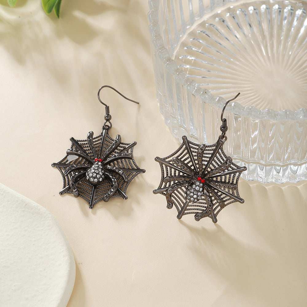 Red Cubic Zirconia & Black Spider Drop Earrings