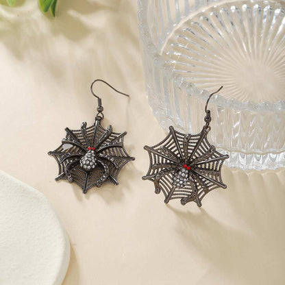 Red Cubic Zirconia & Black Spider Drop Earrings