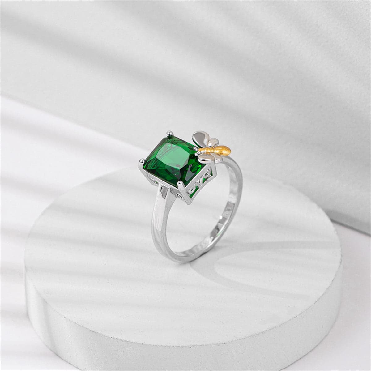 Green Crystal & Two-Tone Bee Emerald-Cut Ring-4