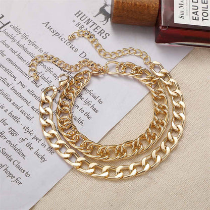 Goldtone Thick Curb Chain Anklet & Thin Curb Chain Anklet