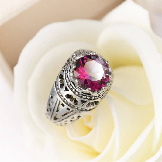 Red Multicolor Crystal & Silvertone Openwork-Band Ring